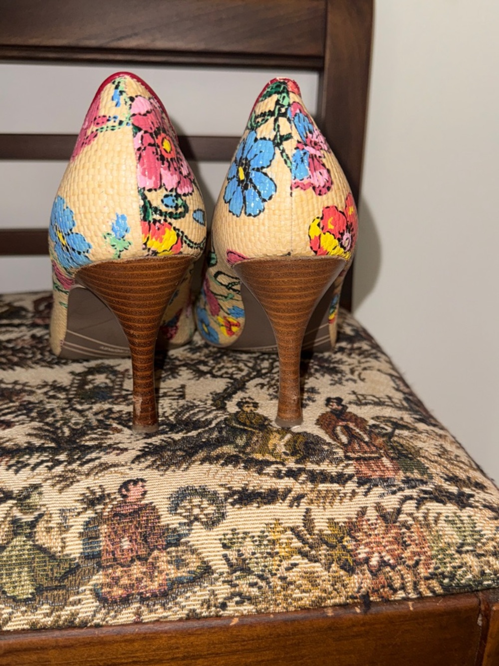 Naughty Monkey Floral Heels Pumps Straw Woven Multicolor Round Toe Size 8.5 - Picture 9 of 12